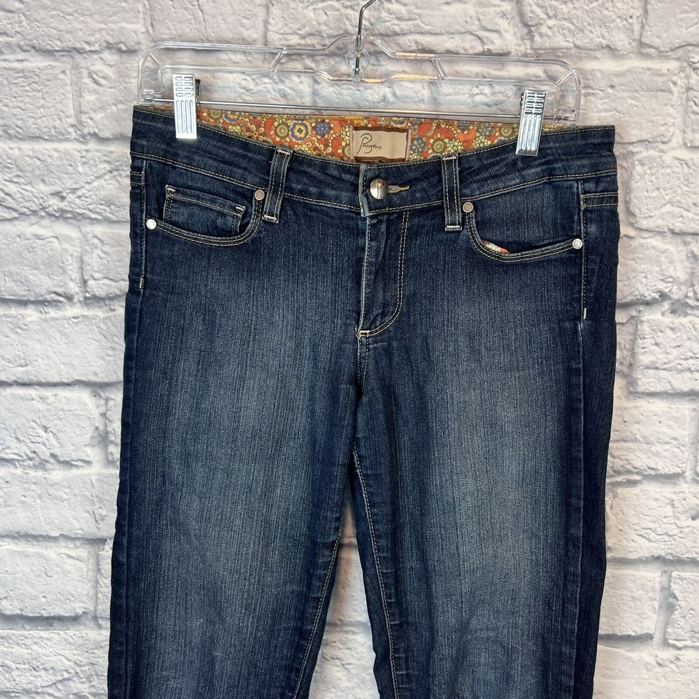 Paige Premium Women Floral Peg Skinny Blue Wash Denim Jeans Stretch Sz 27X28 USA